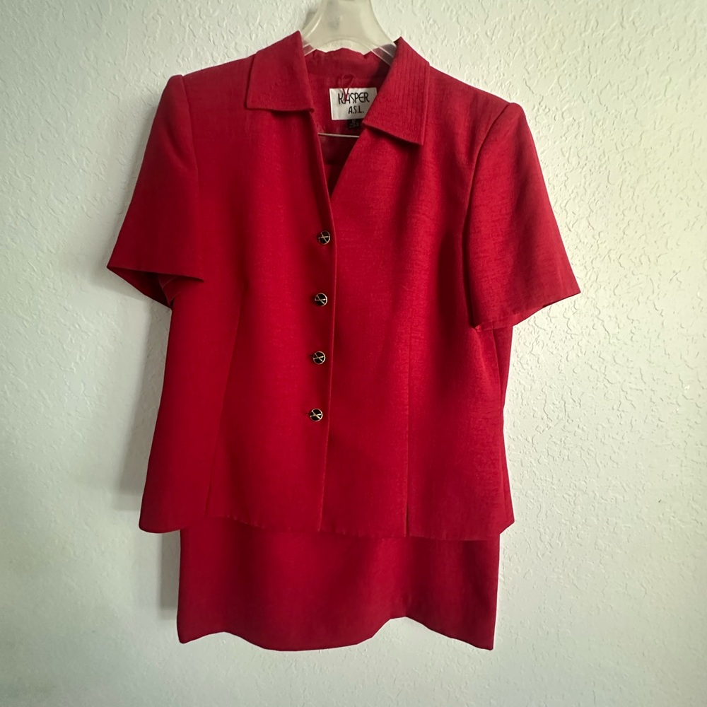 Kasper Vibrant Red Blazer and Skirt Ensemble